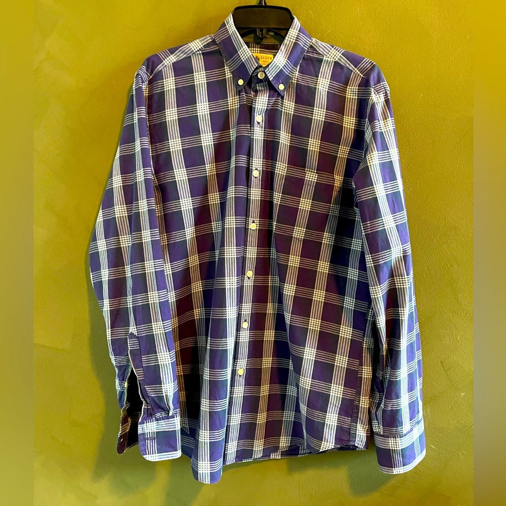 J. Crew Tailored Fit purple/gray plaid mens button down Oxford Size M